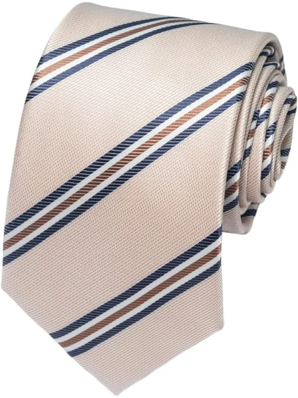 Men Beige 100% Microfiber Regimental Stripe Jacquard Formal Necktie For Business